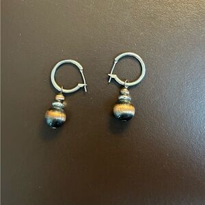 Elegant Silver and Brown Hoop Earrings